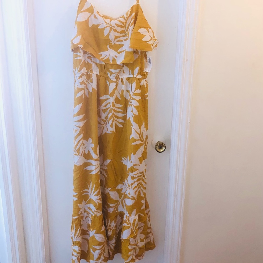 NWT Old Navy Mustard Yellow Tropical Tiered Maxi Dress size large tall - Picture 9 of 16